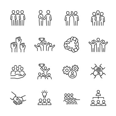 İş ekibi işi, İnsan Kaynakları, İşçi İşbirliği ikonları. vektör illüstrasyonu