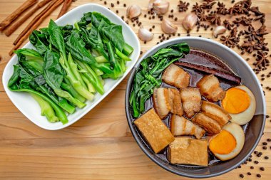 Braised pork belly close up 