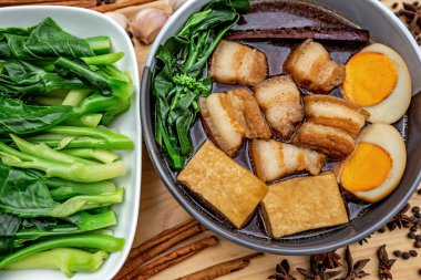 Braised pork belly close up 