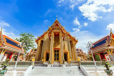 landscape view of Buddhism sanctuary and Church at Wat Ratchabophit temple in Bangkok ,Thailand