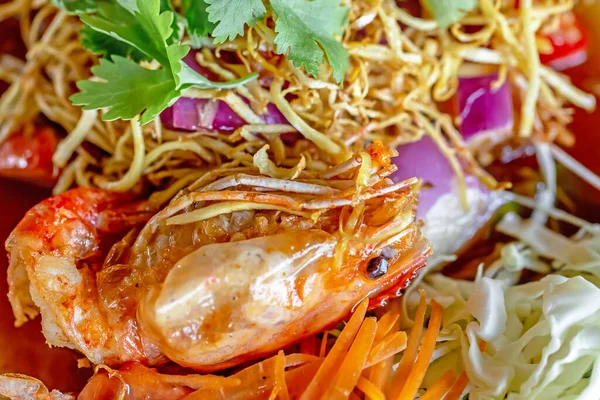 Cibo Tailandese Gamberi Fritti Con Sale Peperoncino — Foto Stock