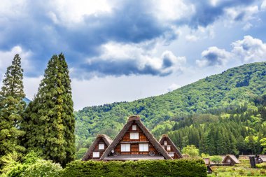 Tarihi Japon köyünün doğası. Shirakawa-go, Japonya