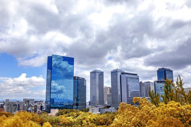 Tokyo, Japonya - 23 Aralık, 2019: Tokyo 'nun merkezindeki modern binaların görüntüsü. Bu şehir...