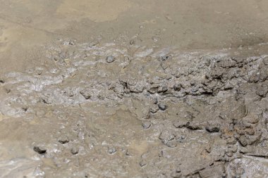 çamur ve çamur, çamur veya çamur, seçici odak. Dağlardaki küçük bir çamurun çamur ya da kil dokusu.