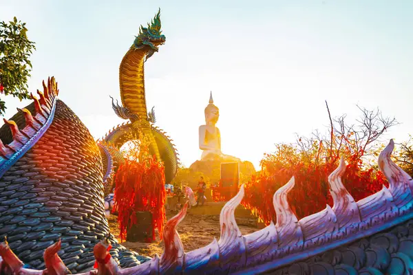 Arka plandaki en ünlü simgenin tapınağındaki ejderha heykeli.