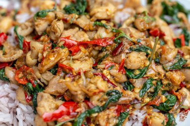 Körili ve baharatlı sebzeli Tayland tavuğu.
