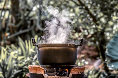 cooking food in the cauldron