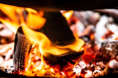 Şöminede yanan odun.