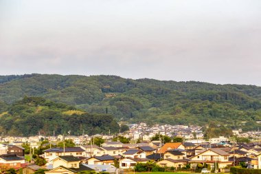 Japonya 'daki güzel mimari ve dağ manzarası