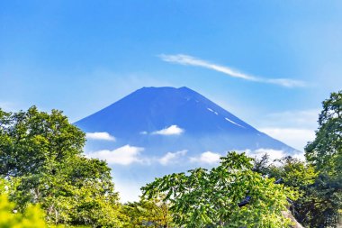 Etrafında akçaağaç yaprağı olan Fuji Dağı 'nın güzel manzarası