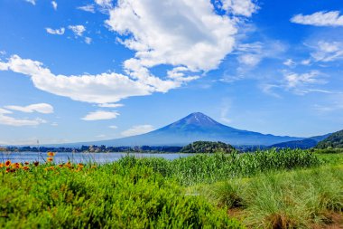 manzara ve dağ Fuji dağı ve mavi gökyüzü