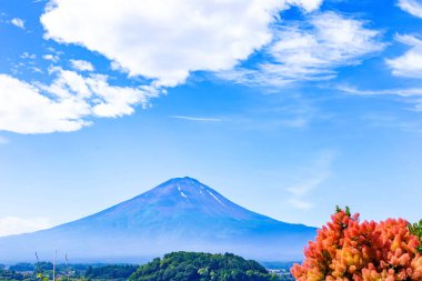 Anaguchiko mevsiminde akçaağaç yapraklı Fuji Dağı 'nın güzel manzarası