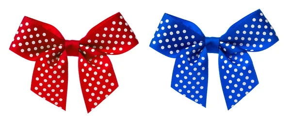 Red Blue Ribbon Bow Dots Isolated White Background — Stock Photo, Image
