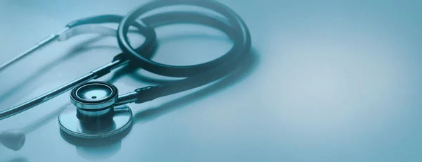 Healthcare Medical Industry Doctor Stethoscope Blue Background Banner Copy Space — Stok fotoğraf