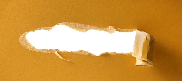 Golden Ripped Paper White Hole Copy Space — Fotografia de Stock