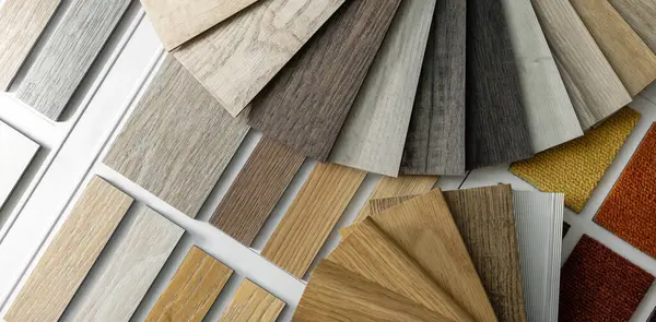 flooring material samples. laminate, vinyl and carpet
