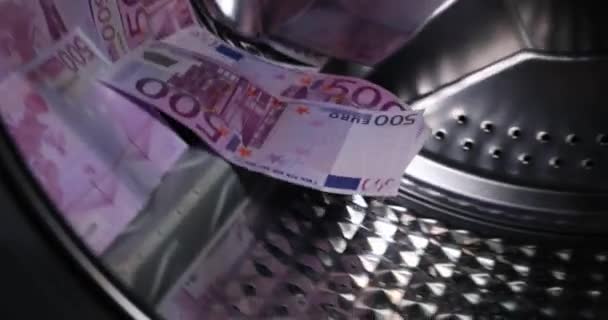 Banconote Carta Moneta 500 Euro Lavatrice Riciclaggio Denaro Sporco Concetto — Video Stock
