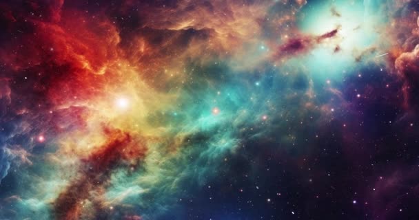 Nebula Dengan Galaksi Berwarna Warni Dan Bintang Terbang Luar Angkasa — Stok Video