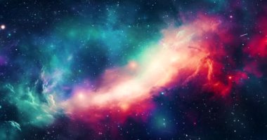 Renkli galaksileri ve uzayda uçan yıldızları olan nebula. bilim kurgu