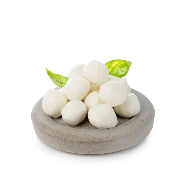 Mini Mozzarella Cheese Balls Basil Isolated White Background Royalty Free Stock Photos