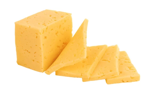 在白色背景上分离的切片奶酪 图库图片