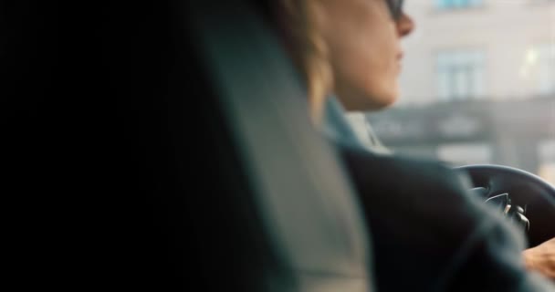 Woman Driving Car City — Stock Video