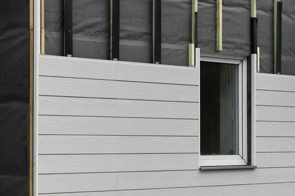 Wood Texture Composite Cladding Installation House Facade Wpc Exterior Wall Royalty Free Stock Photos