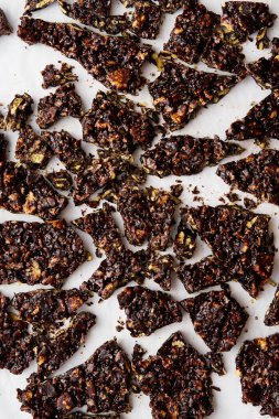 chocolate cracknell a firm, crunchy dessert of cornflakes, cocoa and butter with golden syrup. High quality photo