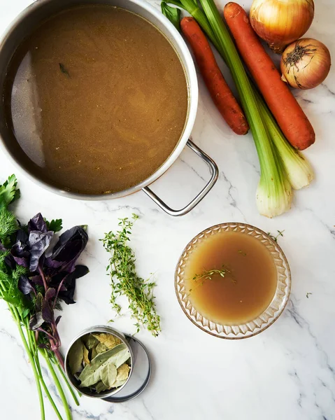 Chicken Tortellini Soup Ingredients List Chicken Onion Carrot Celery Bay — Stok Foto