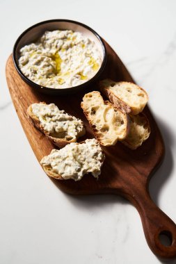 Geleneksel patlıcan soslu yoğurt ve sarımsak. Ekmekle servis edilir. Yüksek kalite fotoğraf