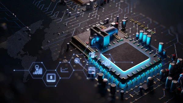 3d rendering of futuristic pcb pattern  and cpu background illustration