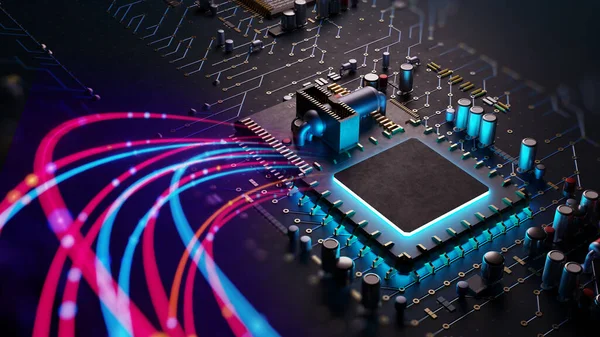 3d rendering of futuristic pcb pattern  and cpu background illustration