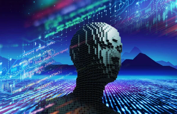 Virtuaalinen Ihminen Jolla Ohjelmointikoodi Metaverse Taustakonseptista Kyberavaruudessa Metaverse Digitaalista Dataa — kuvapankkivalokuva