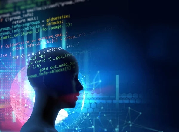 Humano Virtual Con Código Programación Concepto Fondo Metaverso Del Ciberespacio Imagen De Stock