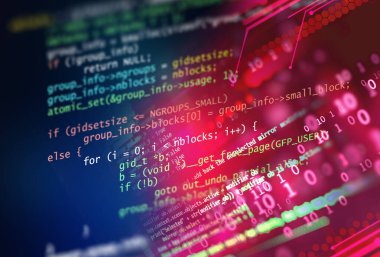 Yazılım geliştiricisi ve Bilgisayar betiği 3d illüstrasyonunun kod soyut teknoloji arka planı programlanıyor