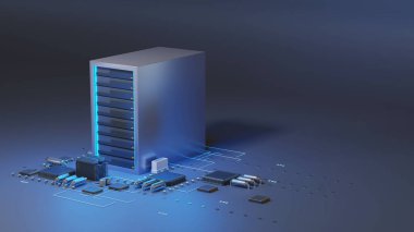  server computer on digital electronic  with node base programming data.concept of big data storage and  cloud computing technology.3d illustration