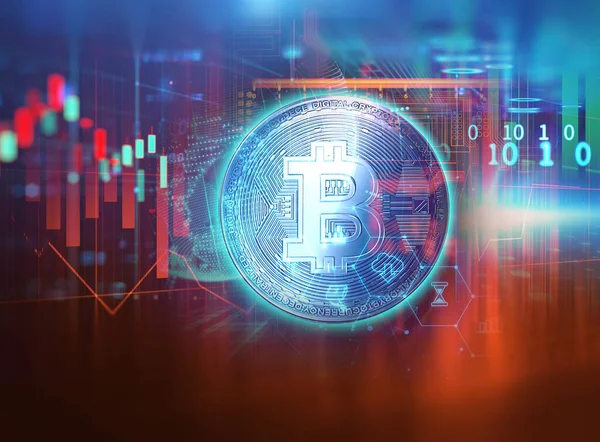 Bitcoin Und Blockchain Netzwerkkonzept Auf Finanzgrafischem Hintergrund Illustratio lizenzfreie Stockbilder