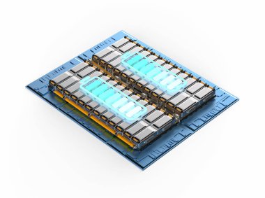 3d elektrikli araba aküsü ya da pil hücre modülü oluşturma