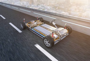 Yol üzerinde batarya hücre modülü paketine sahip her arabayı 3d hazırlayan elektrikli araba işi