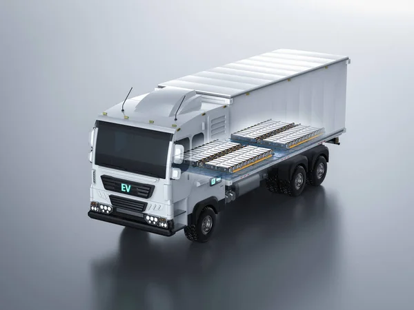 Rendering Logistik Anhänger Lkw Oder Elektro Fahrzeug Lkw Mit Batteriezellen — Stockfoto