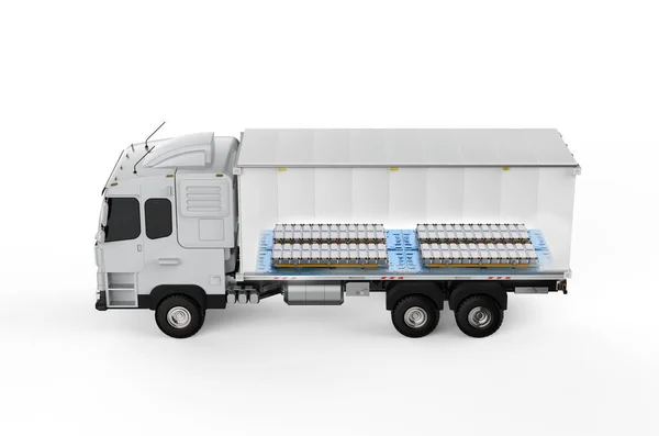 Rendering Logistik Anhänger Lkw Oder Elektro Fahrzeug Lkw Mit Batteriezellen — Stockfoto