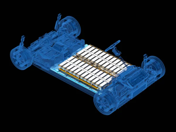 Рентгенівський Електричний Автомобіль Пакетом Модулів Акумуляторних Батарей Платформі — стокове фото