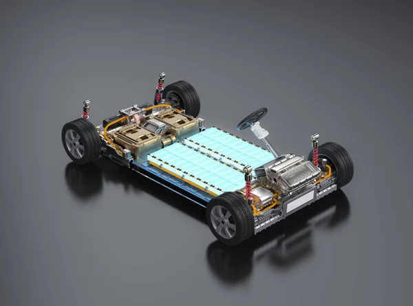 Rendering Elektroauto Mit Batteriezellen Modul Auf Plattform — Stockfoto