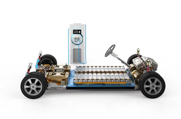 Vykreslování Baterie Elektrický Automobil Připojit Nabíjecí Stanice — Stock fotografie