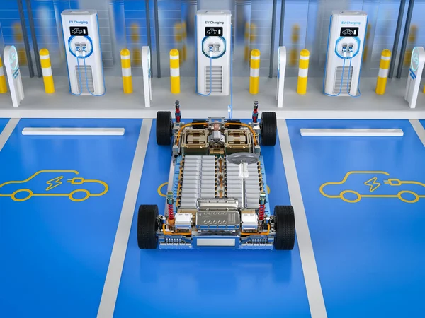 Rendering Elektrische Auto Batterij Plug Met Laadstation — Stockfoto