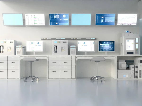 Laboratorio Digital Futurista Blanco Representación Con Máquina Pantalla Computadora — Foto de Stock