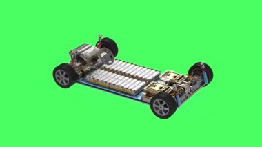 Platformda batarya hücre modülü yüklü elektrikli araba
