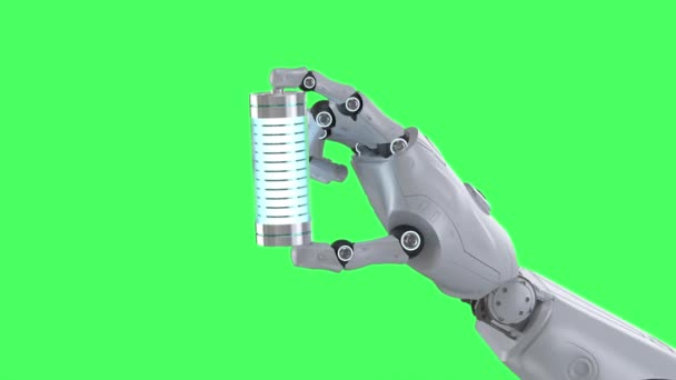 Automatisches Aufladen Des Akkus Mit Roboterhaltenli Ion Oder Wiederaufladbaren Akkus — Stockvideo