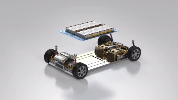 Elektrický Automobil Bateriovým Modulem Plošině — Stock video