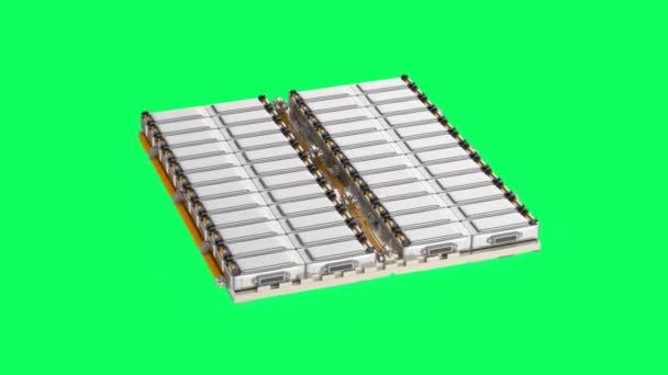 Rendering Von Elektroauto Batterie Oder Batteriezellen Modul Auf Grünem Bildschirm — Stockvideo